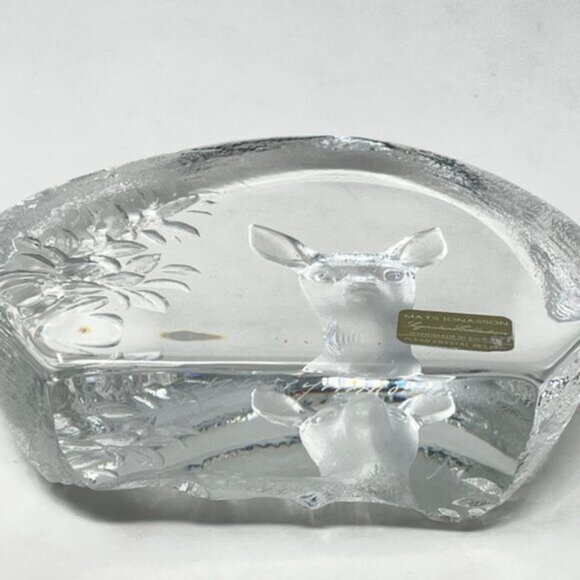 Mats Jonasson Baby Fawn Signed Lead Crystal Swedish Art Glass Paperweight - Picture 5 of 10